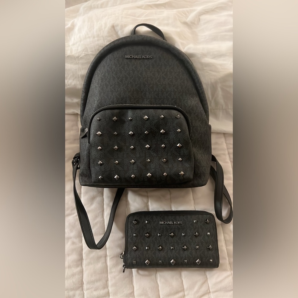 Michael Kors Black Backpack with Silver Studs